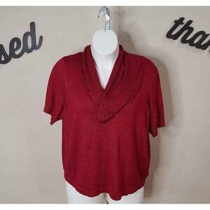 Apt.9 Red Metallic Shimmer Short Sleeve Cowl Neck Sweater Size 3X
